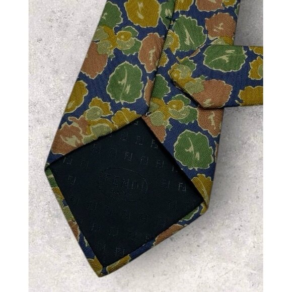 FENDI Silk Tie ITALY Blue Green Orange Leaf W:3.7" EUC - Picture 5 of 6